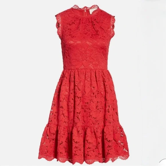 Kate Spade Red Lace Fit & Flare Dress Poppy Field Size 16 EUC - Picture 5 of 10
